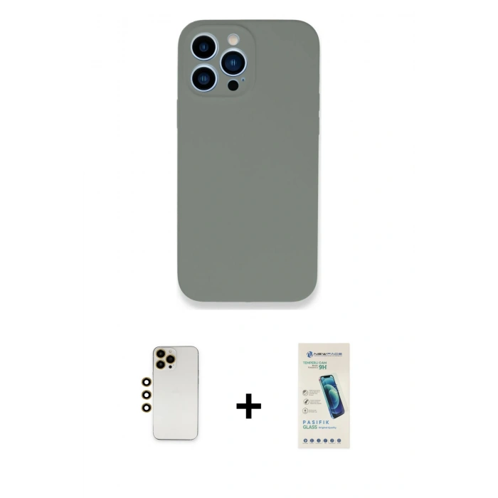 MARSİLYAN™- iPhone 13 Pro Max Kılıf Zirve Modern Özel Seri - Şeffaf Pasifik Cam Ekran Koruyucu + Shine Kamera Lens - GD