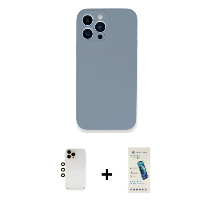 MARSİLYAN™- iPhone 13 Pro Max Kılıf Zirve Modern Özel Seri - Şeffaf Pasifik Cam Ekran Koruyucu + Shine Kamera Lens - GD