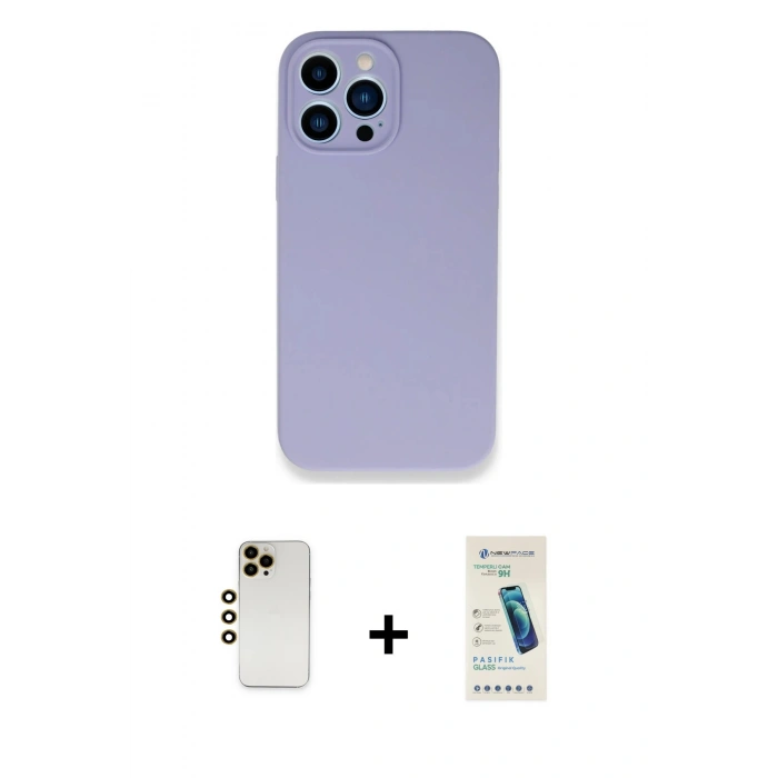 MARSİLYAN™- iPhone 13 Pro Max Kılıf Zirve Modern Özel Seri - Şeffaf Pasifik Cam Ekran Koruyucu + Shine Kamera Lens - GD