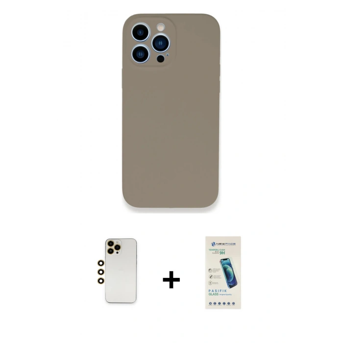 MARSİLYAN™- iPhone 13 Pro Max Kılıf Zirve Modern Özel Seri - Şeffaf Pasifik Cam Ekran Koruyucu + Shine Kamera Lens - GD