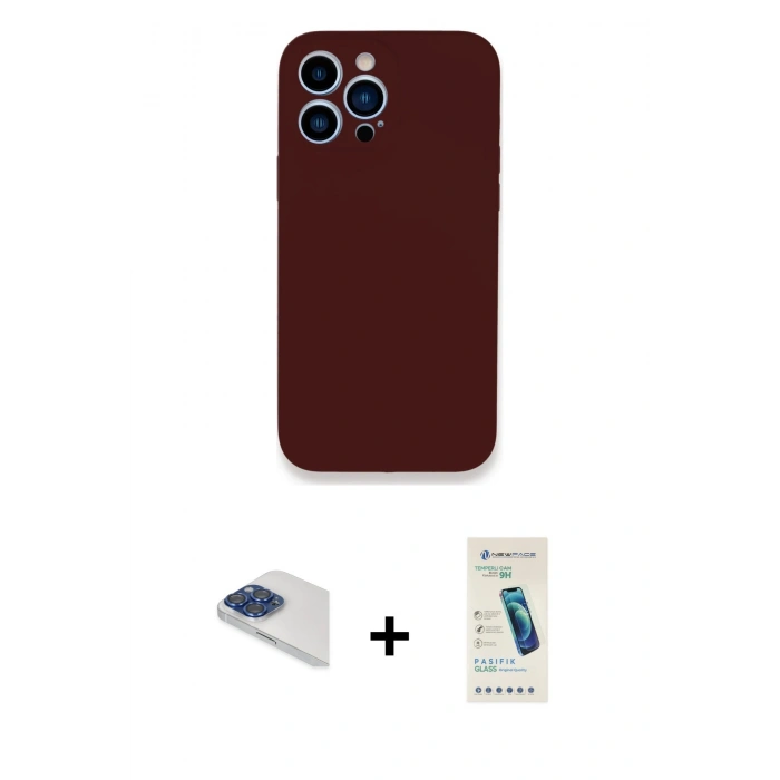 MARSİLYAN™- iPhone 13 Pro Max Kılıf Zirve Modern Özel Seri - Şeffaf Pasifik Cam Ekran Koruyucu + Lacivert Pers Alüminyum Kamera Lens