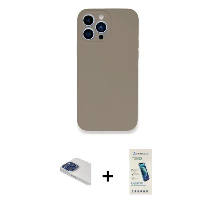 MARSİLYAN™- iPhone 13 Pro Max Kılıf Zirve Modern Özel Seri - Şeffaf Pasifik Cam Ekran Koruyucu + Lacivert Pers Alüminyum Kamera Lens