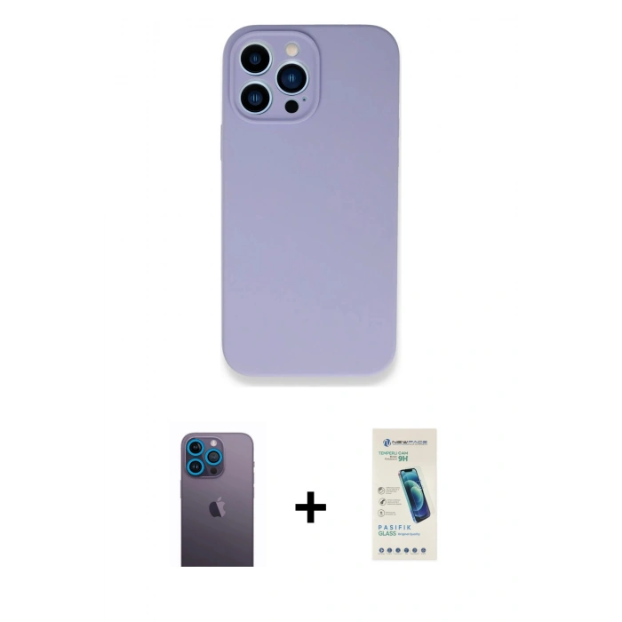 MARSİLYAN™- iPhone 13 Pro Max Kılıf Zirve Modern Özel Seri - Şeffaf Pasifik Cam Ekran Koruyucu + Mavi Neon Fosforlu Kamera Lens