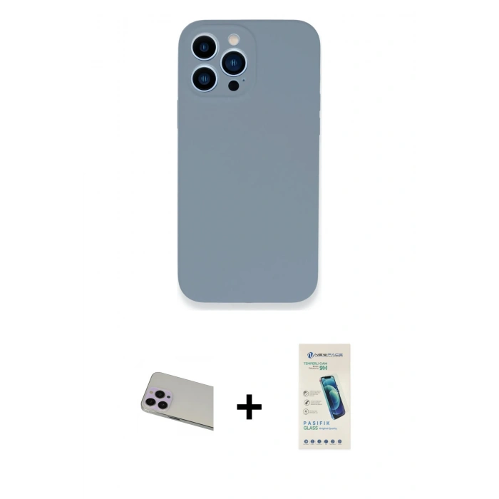 MARSİLYAN™- iPhone 13 Pro Max Kılıf Zirve Modern Özel Seri - Şeffaf Pasifik Cam Ekran Koruyucu + Mor Rainbow Kamera Lens Koruma Cam