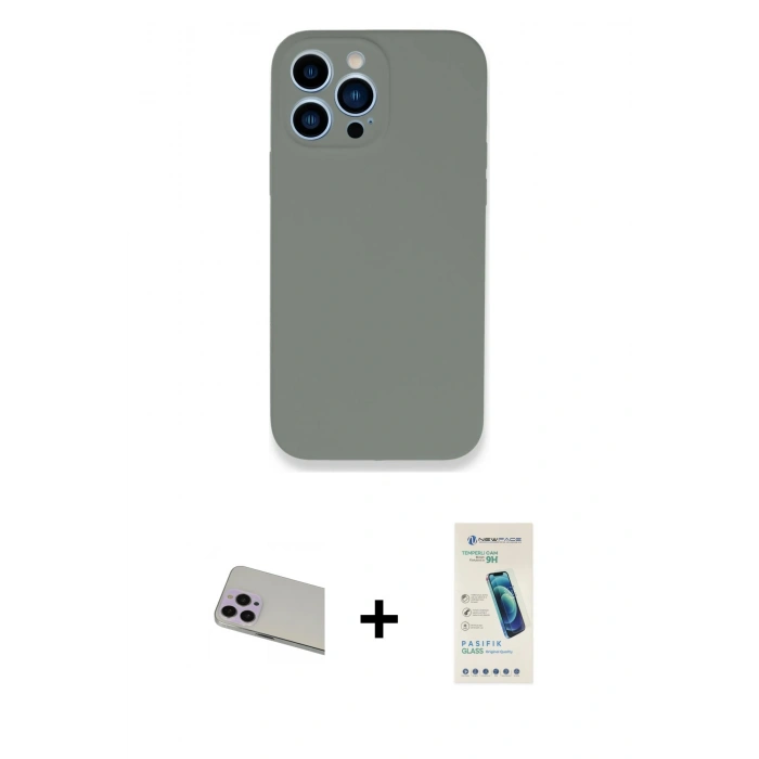 MARSİLYAN™- iPhone 13 Pro Max Kılıf Zirve Modern Özel Seri - Şeffaf Pasifik Cam Ekran Koruyucu + Mor Rainbow Kamera Lens Koruma Cam
