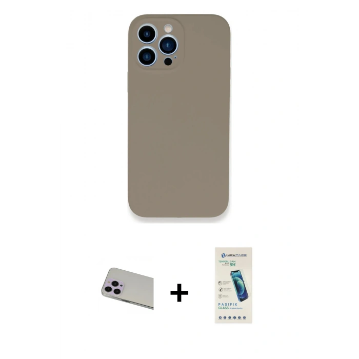 MARSİLYAN™- iPhone 13 Pro Max Kılıf Zirve Modern Özel Seri - Şeffaf Pasifik Cam Ekran Koruyucu + Mor Rainbow Kamera Lens Koruma Cam