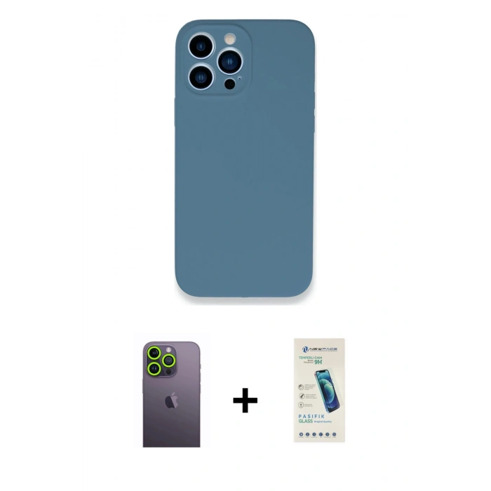 MARSİLYAN™- iPhone 13 Pro Max Kılıf Zirve Modern Özel Seri - Şeffaf Pasifik Cam Ekran Koruyucu + Neon Fosforlu Kamera Lens - YL
