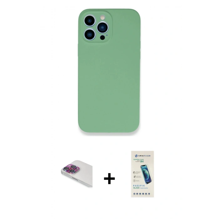 MARSİLYAN™- iPhone 13 Pro Max Kılıf Zirve Modern Özel Seri - Şeffaf Pasifik Cam Ekran Koruyucu + Pers Alüminyum Kamera Lens - GI
