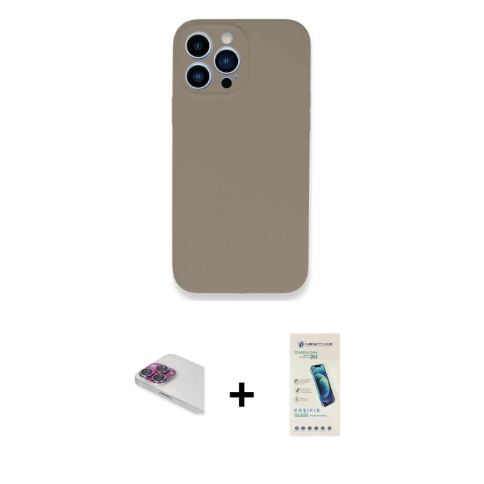 MARSİLYAN™- iPhone 13 Pro Max Kılıf Zirve Modern Özel Seri - Şeffaf Pasifik Cam Ekran Koruyucu + Pers Alüminyum Kamera Lens - GI