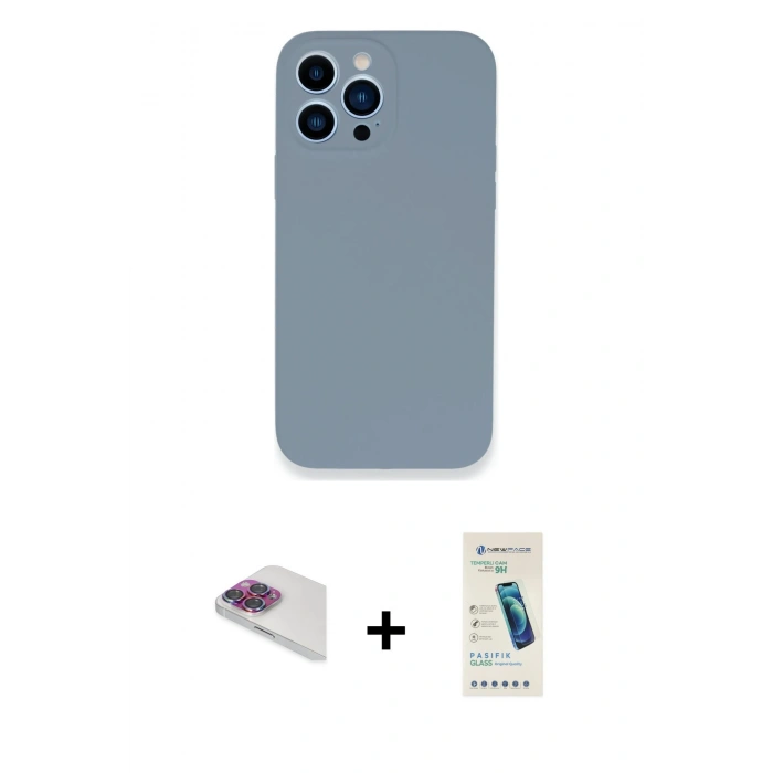 MARSİLYAN™- iPhone 13 Pro Max Kılıf Zirve Modern Özel Seri - Şeffaf Pasifik Cam Ekran Koruyucu + Pers Alüminyum Kamera Lens - GI