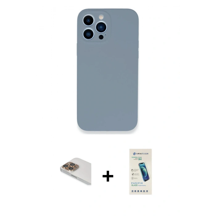 MARSİLYAN™- iPhone 13 Pro Max Kılıf Zirve Modern Özel Seri - Şeffaf Pasifik Cam Ekran Koruyucu + Pers Alüminyum Kamera Lens - GD
