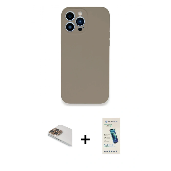 MARSİLYAN™- iPhone 13 Pro Max Kılıf Zirve Modern Özel Seri - Şeffaf Pasifik Cam Ekran Koruyucu + Pers Alüminyum Kamera Lens - GD