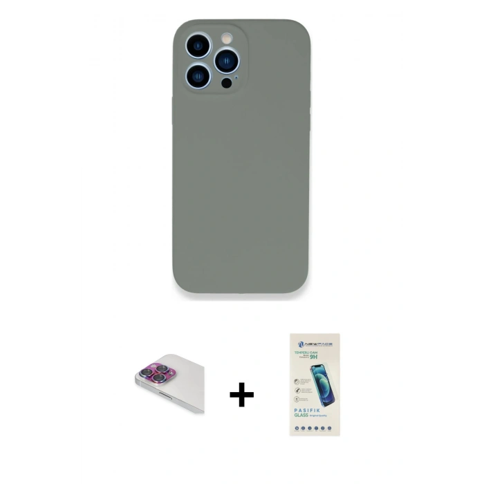 MARSİLYAN™- iPhone 13 Pro Max Kılıf Zirve Modern Özel Seri - Şeffaf Pasifik Cam Ekran Koruyucu + Pers Alüminyum Kamera Lens - GI