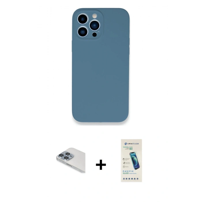 MARSİLYAN™- iPhone 13 Pro Max Kılıf Zirve Modern Özel Seri - Şeffaf Pasifik Cam Ekran Koruyucu + Pers Alüminyum Kamera Lens - SABE