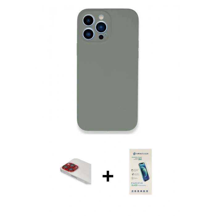 MARSİLYAN™- iPhone 13 Pro Max Kılıf Zirve Modern Özel Seri - Şeffaf Pasifik Cam Ekran Koruyucu + Pers Alüminyum Kamera Lens - KI