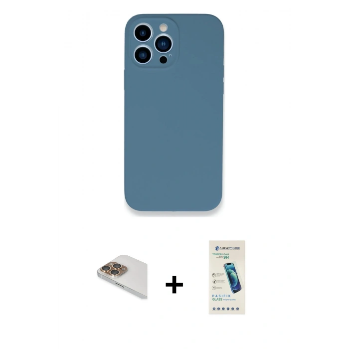MARSİLYAN™- iPhone 13 Pro Max Kılıf Zirve Modern Özel Seri - Şeffaf Pasifik Cam Ekran Koruyucu + Pers Alüminyum Kamera Lens - GD