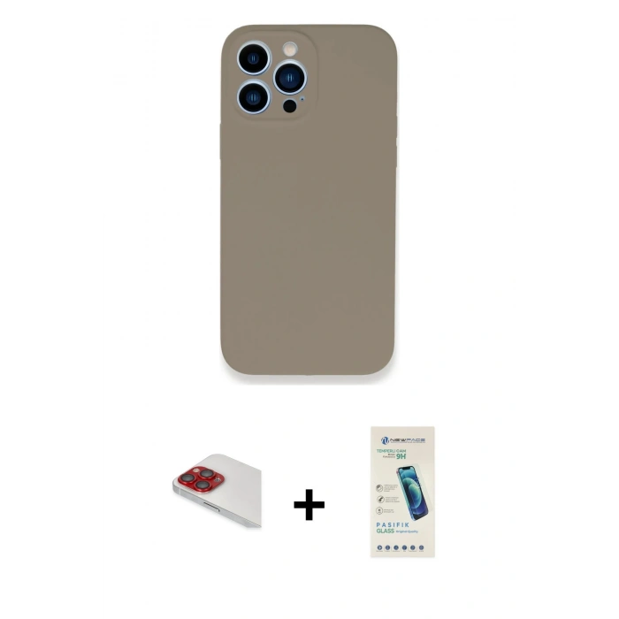 MARSİLYAN™- iPhone 13 Pro Max Kılıf Zirve Modern Özel Seri - Şeffaf Pasifik Cam Ekran Koruyucu + Pers Alüminyum Kamera Lens - KI
