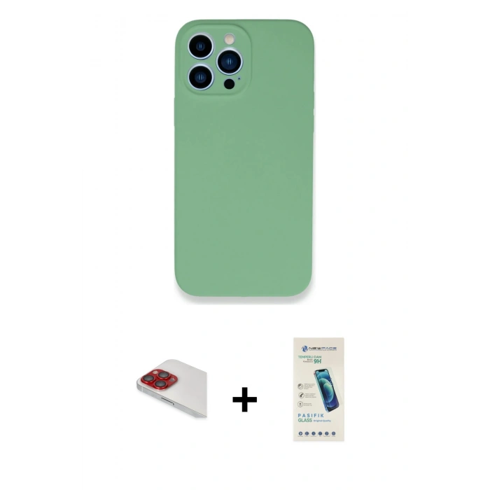 MARSİLYAN™- iPhone 13 Pro Max Kılıf Zirve Modern Özel Seri - Şeffaf Pasifik Cam Ekran Koruyucu + Pers Alüminyum Kamera Lens - KI