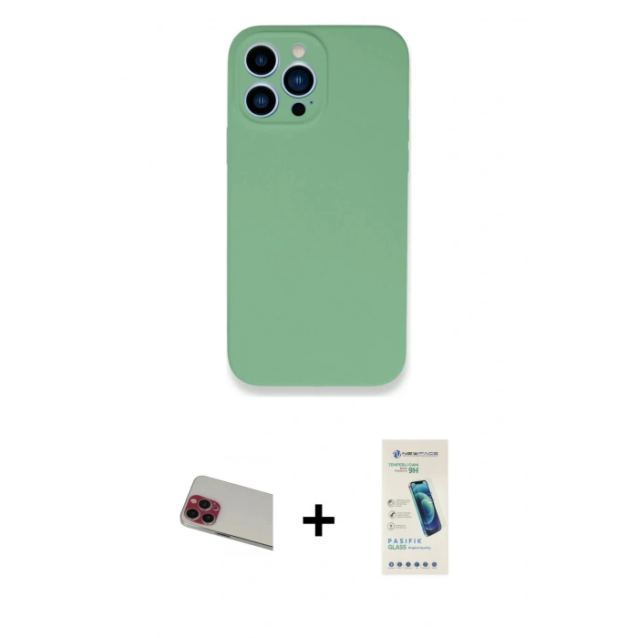 MARSİLYAN™- iPhone 13 Pro Max Kılıf Zirve Modern Özel Seri - Şeffaf Pasifik Cam Ekran Koruyucu + Rainbow Kamera Lens Koruma Cam - KI