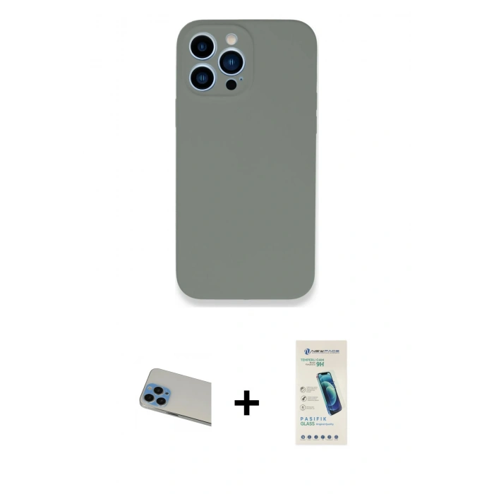 MARSİLYAN™- iPhone 13 Pro Max Kılıf Zirve Modern Özel Seri - Şeffaf Pasifik Cam Ekran Koruyucu + Rainbow Kamera Lens Koruma Cam - MI