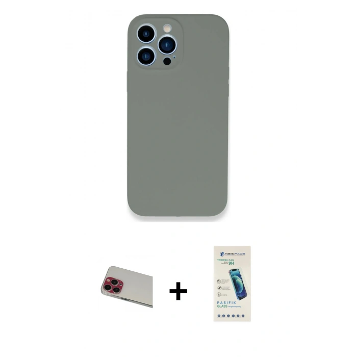 MARSİLYAN™- iPhone 13 Pro Max Kılıf Zirve Modern Özel Seri - Şeffaf Pasifik Cam Ekran Koruyucu + Rainbow Kamera Lens Koruma Cam - KI
