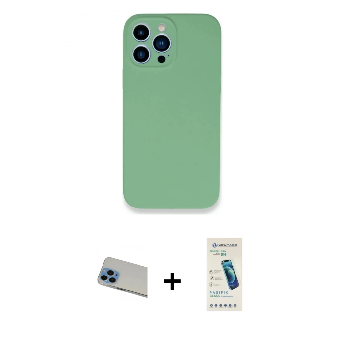 MARSİLYAN™- iPhone 13 Pro Max Kılıf Zirve Modern Özel Seri - Şeffaf Pasifik Cam Ekran Koruyucu + Rainbow Kamera Lens Koruma Cam - MI