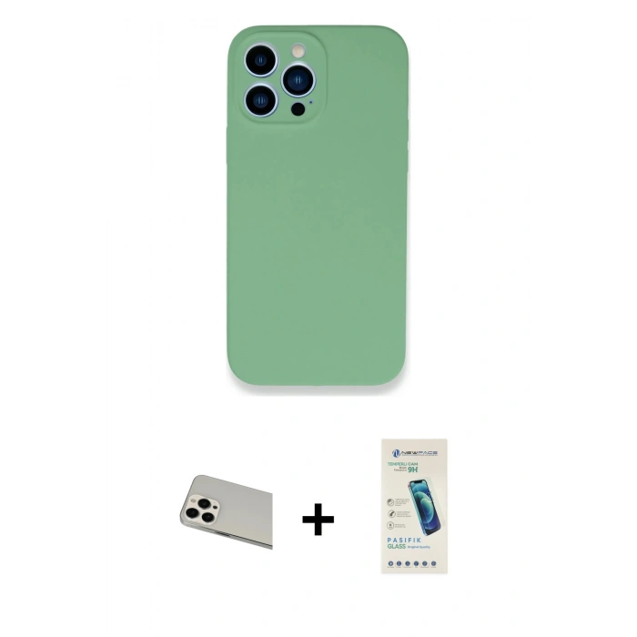 MARSİLYAN™- iPhone 13 Pro Max Kılıf Zirve Modern Özel Seri - Şeffaf Pasifik Cam Ekran Koruyucu + Rainbow Kamera Lens Koruma Cam - BZ