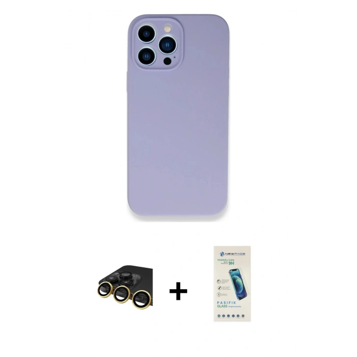 MARSİLYAN™- iPhone 13 Pro Max Kılıf Zirve Modern Özel Seri - Şeffaf Pasifik Cam Ekran Koruyucu + Raze Metal Kamera Lens - GD