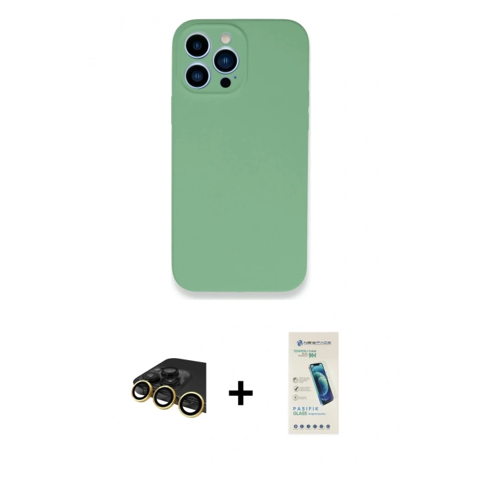 MARSİLYAN™- iPhone 13 Pro Max Kılıf Zirve Modern Özel Seri - Şeffaf Pasifik Cam Ekran Koruyucu + Raze Metal Kamera Lens - GD