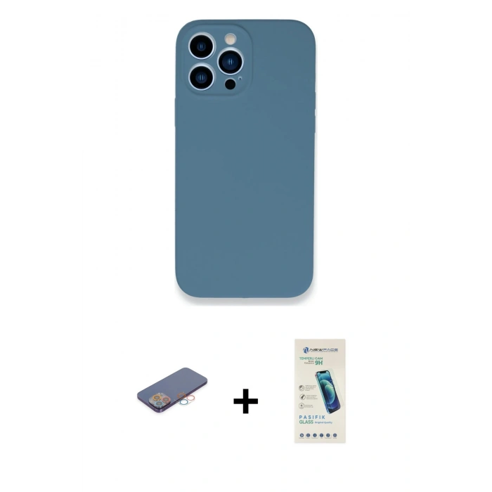 MARSİLYAN™- iPhone 13 Pro Max Kılıf Zirve Modern Özel Seri - Şeffaf Pasifik Cam Ekran Koruyucu + Renkli Kamera Lens Koruma Cam - PE