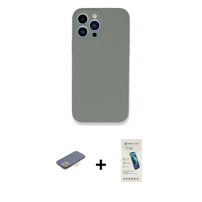 MARSİLYAN™- iPhone 13 Pro Max Kılıf Zirve Modern Özel Seri - Şeffaf Pasifik Cam Ekran Koruyucu + Renkli Kamera Lens Koruma Cam - SI