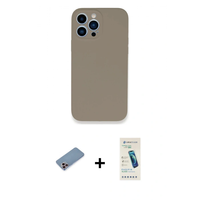 MARSİLYAN™- iPhone 13 Pro Max Kılıf Zirve Modern Özel Seri - Şeffaf Pasifik Cam Ekran Koruyucu + Shine Kamera Lens Koruma Cam - PE
