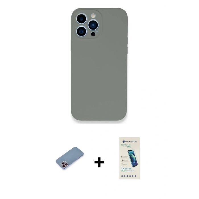 MARSİLYAN™- iPhone 13 Pro Max Kılıf Zirve Modern Özel Seri - Şeffaf Pasifik Cam Ekran Koruyucu + Shine Kamera Lens Koruma Cam - PE