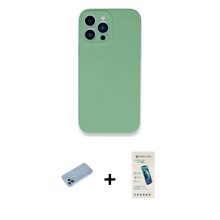 MARSİLYAN™- iPhone 13 Pro Max Kılıf Zirve Modern Özel Seri - Şeffaf Pasifik Cam Ekran Koruyucu + Shine Kamera Lens Koruma Cam - MI