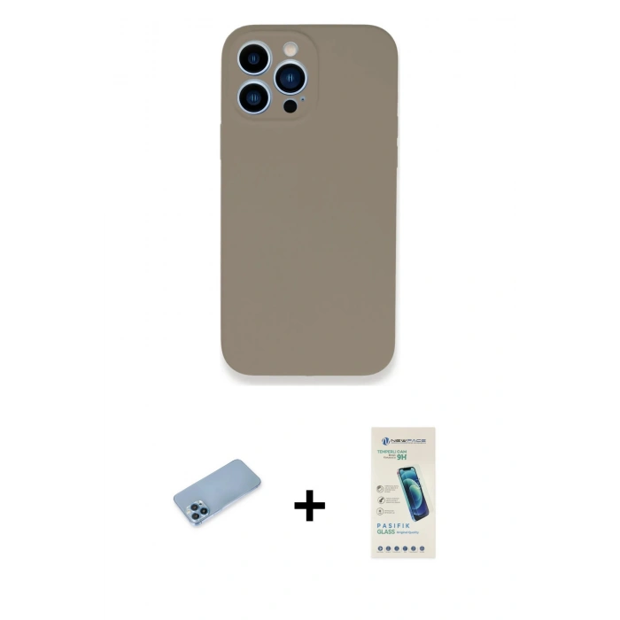 MARSİLYAN™- iPhone 13 Pro Max Kılıf Zirve Modern Özel Seri - Şeffaf Pasifik Cam Ekran Koruyucu + Shine Kamera Lens Koruma Cam - MI
