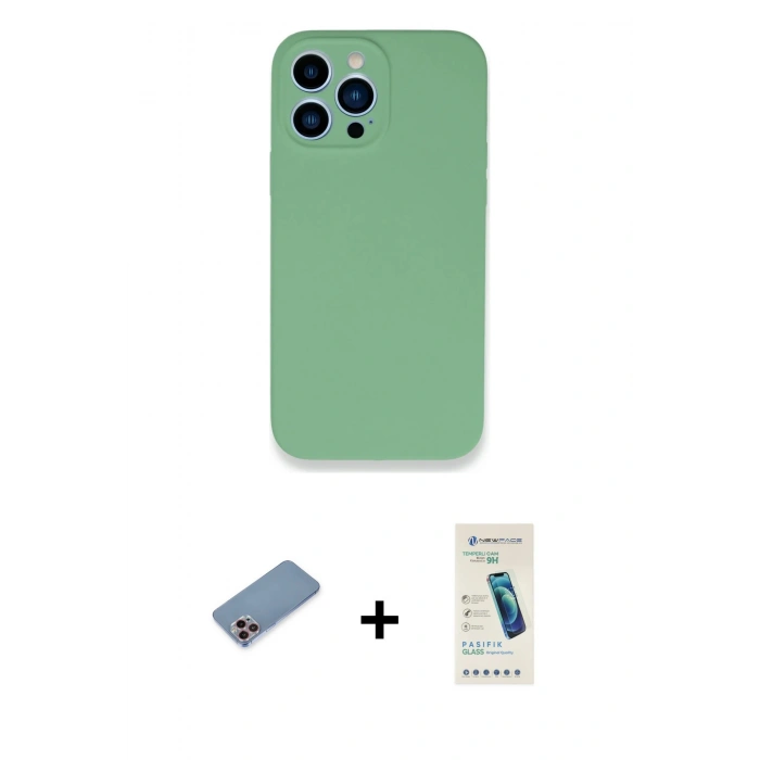 MARSİLYAN™- iPhone 13 Pro Max Kılıf Zirve Modern Özel Seri - Şeffaf Pasifik Cam Ekran Koruyucu + Shine Kamera Lens Koruma Cam - PE