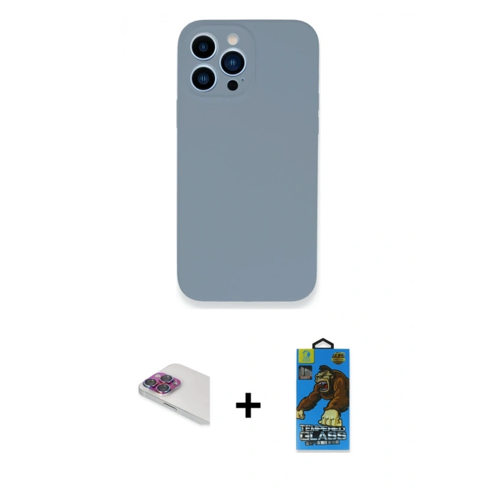 MARSİLYAN™- iPhone 13 Pro Max Kılıf Zirve Modern Özel Seri - Siyah 18D Cam Ekran Koruyucu + Pers Alüminyum Kamera Lens - GI