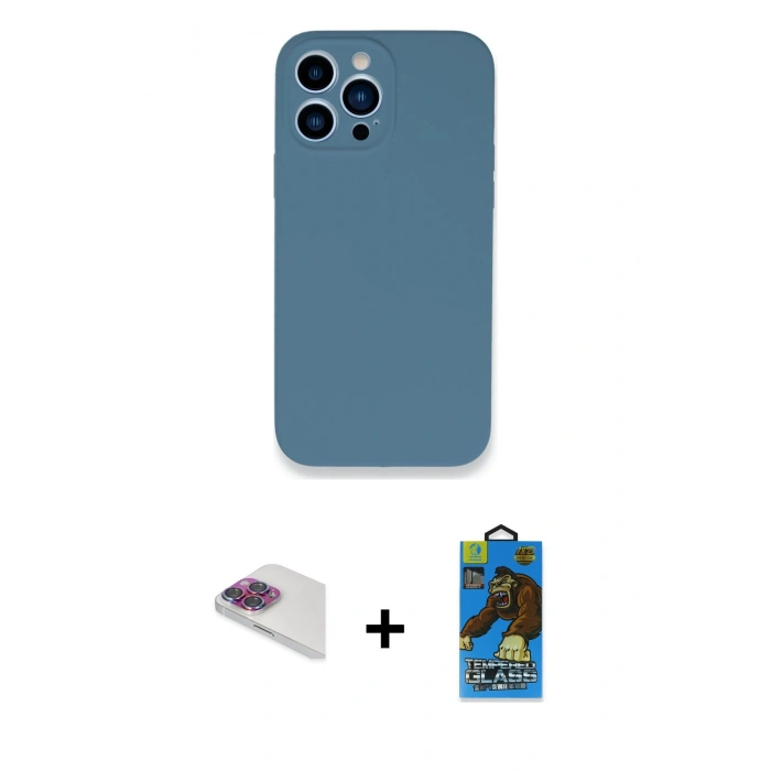 MARSİLYAN™- iPhone 13 Pro Max Kılıf Zirve Modern Özel Seri - Siyah 18D Cam Ekran Koruyucu + Pers Alüminyum Kamera Lens - GI