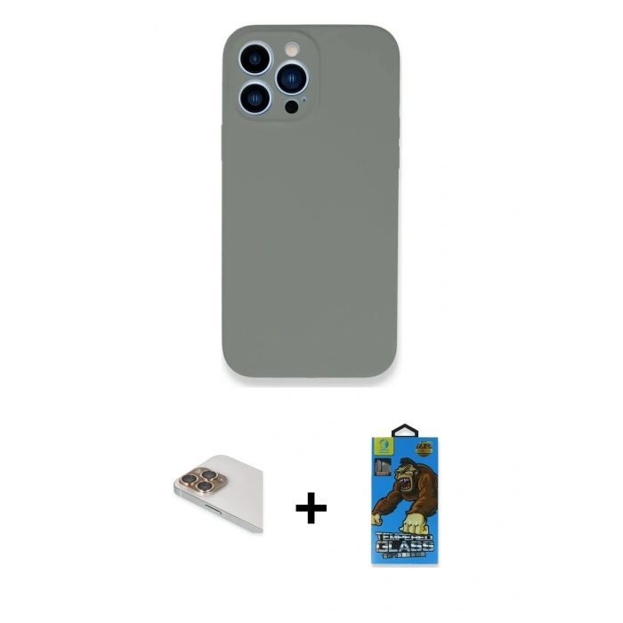 MARSİLYAN™- iPhone 13 Pro Max Kılıf Zirve Modern Özel Seri - Siyah 18D Cam Ekran Koruyucu + Pers Alüminyum Kamera Lens - GD