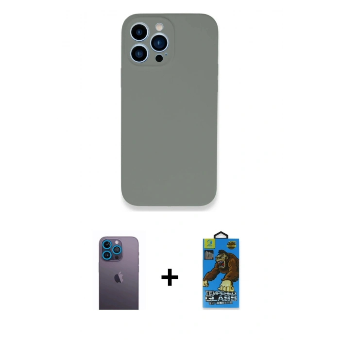 MARSİLYAN™- iPhone 13 Pro Max Kılıf Zirve Modern Özel Seri - Siyah 18D Cam Ekran Koruyucu + Neon Fosforlu Kamera Lens - MI