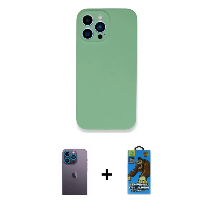 MARSİLYAN™- iPhone 13 Pro Max Kılıf Zirve Modern Özel Seri - Siyah 18D Cam Ekran Koruyucu + Neon Fosforlu Kamera Lens - MI
