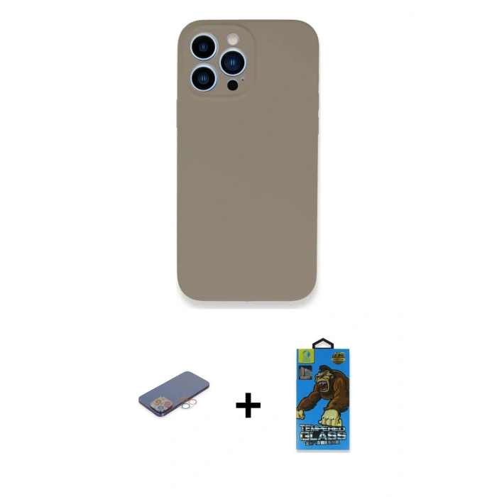 MARSİLYAN™- iPhone 13 Pro Max Kılıf Zirve Modern Özel Seri - Siyah 18D Cam Ekran Koruyucu + Renkli Kamera Lens Koruma Cam - PE