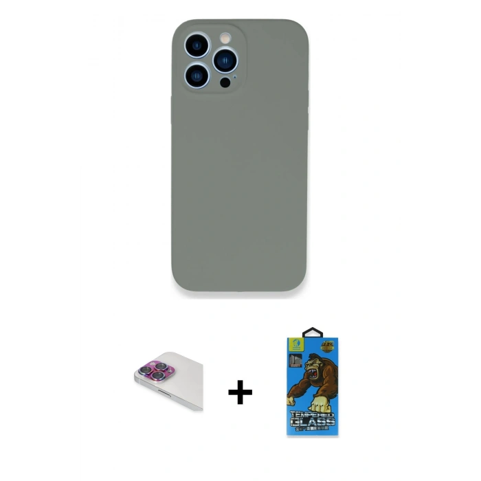 MARSİLYAN™- iPhone 13 Pro Max Kılıf Zirve Modern Özel Seri - Siyah 18D Cam Ekran Koruyucu + Pers Alüminyum Kamera Lens - GI