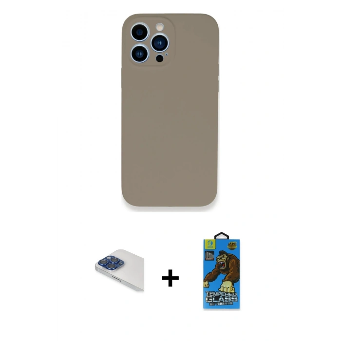 MARSİLYAN™- iPhone 13 Pro Max Kılıf Zirve Modern Özel Seri - Siyah 18D Cam Ekran Koruyucu + Pers Alüminyum Kamera Lens - LT