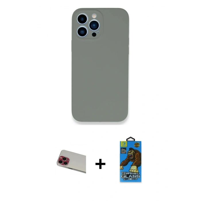 MARSİLYAN™- iPhone 13 Pro Max Kılıf Zirve Modern Özel Seri - Siyah 18D Cam Ekran Koruyucu + Rainbow Kamera Lens Koruma Cam - KI