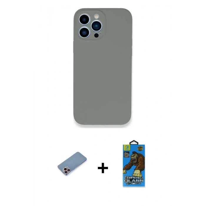 MARSİLYAN™- iPhone 13 Pro Max Kılıf Zirve Modern Özel Seri - Siyah 18D Cam Ekran Koruyucu + Shine Kamera Lens Koruma Cam - PE