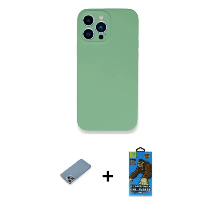 MARSİLYAN™- iPhone 13 Pro Max Kılıf Zirve Modern Özel Seri - Siyah 18D Cam Ekran Koruyucu + Shine Kamera Lens Koruma Cam - GI