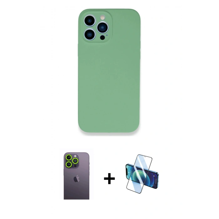 MARSİLYAN™- iPhone 13 Pro Max Kılıf Zirve Modern Özel Seri - Siyah 3D Antistatik Cam Ekran Koruyucu + Neon Fosforlu Kamera Lens - YL