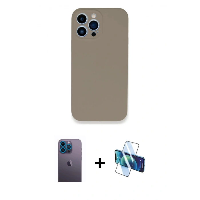 MARSİLYAN™- iPhone 13 Pro Max Kılıf Zirve Modern Özel Seri - Siyah 3D Antistatik Cam Ekran Koruyucu + Neon Fosforlu Kamera Lens - MI