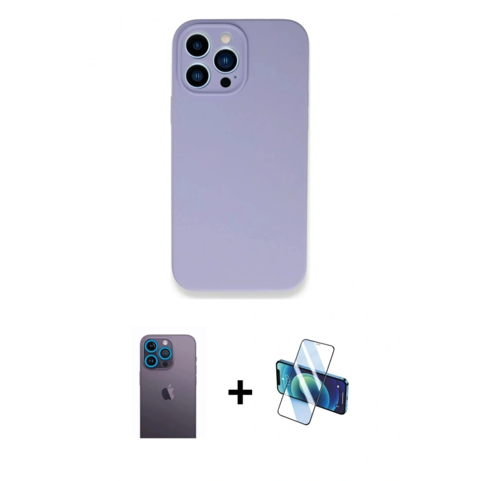MARSİLYAN™- iPhone 13 Pro Max Kılıf Zirve Modern Özel Seri - Siyah 3D Antistatik Cam Ekran Koruyucu + Neon Fosforlu Kamera Lens - MI